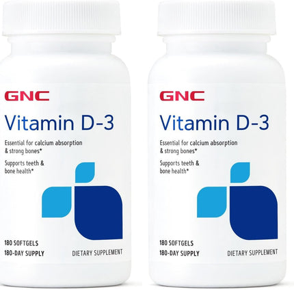 GNC Vitamin D3 50 mcg Supplement – Supports Teeth & Bone Health | 180 Servings (Pack of 2)