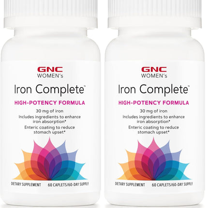 GNC Women's Iron Complete Multivitamin - 60 Caplets (Pack of 2) | Enhances Iron Absorption
