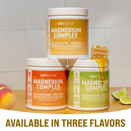 GoBiotix Magnesium Glycinate Powder – 420 mg, High Absorption Complex, Peach Tea, 60 Servings