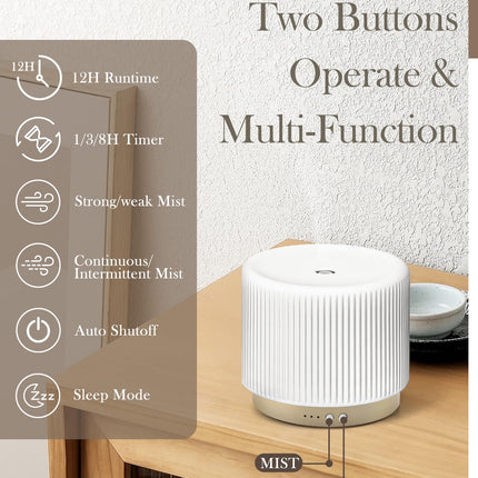 280ml Ceramic Essential Oil Diffuser – Ultrasonic Cool Mist, Auto Shut-Off, Quiet Sleep