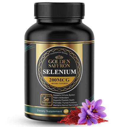 Golden Saffron Selenium - 200 mcg Selenium & 88.5 mg Saffron Extract | Made in USA