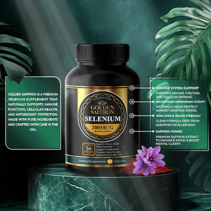 Golden Saffron Selenium - 200 mcg Selenium & 88.5 mg Saffron Extract | Made in USA