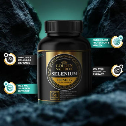 Golden Saffron Selenium - 200 mcg Selenium & 88.5 mg Saffron Extract | Made in USA