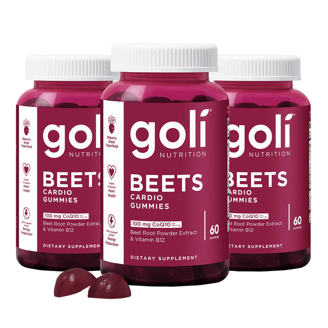 Goli Beets Cardio Gummies with CoQ10 & Vitamin B12 – Beetroot Extract for Cardiovascular Wellness – Vegan, Non-GMO, Gluten-Free – 60 Count (3 Pack)
