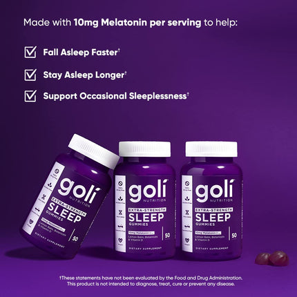 Goli Extra-Strength Sleep Gummies with 10 mg Melatonin – 150 Count | Vegan, Gluten-Free, Gelatin-Free