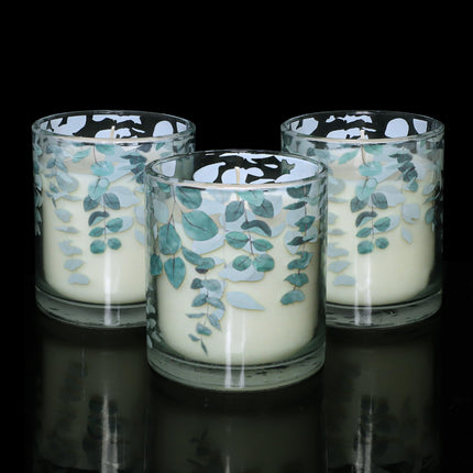 GORGE MOMENT Eucalyptus Scented Candles – 6.5oz Set of 3, Green Glass with Eucalyptus Leaf Design