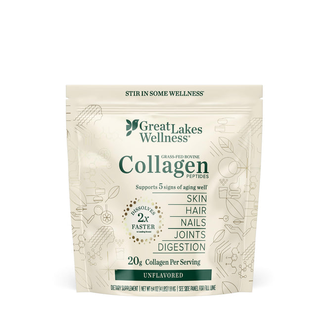 Great Lakes Wellness Collagen Peptides Powder — Unflavored, 20 g per Serving, 4 lb Value Pouch | Keto, Kosher, Non-GMO