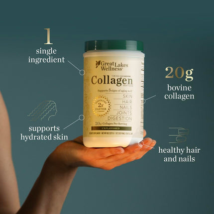 Great Lakes Wellness Collagen Peptides Powder — Unflavored, 20 g per Serving, 4 lb Value Pouch | Keto, Kosher, Non-GMO