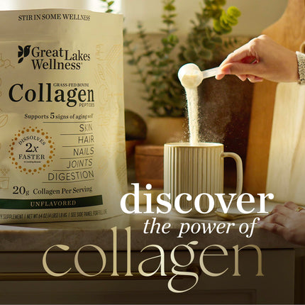 Great Lakes Wellness Collagen Peptides Powder — Unflavored, 20 g per Serving, 4 lb Value Pouch | Keto, Kosher, Non-GMO