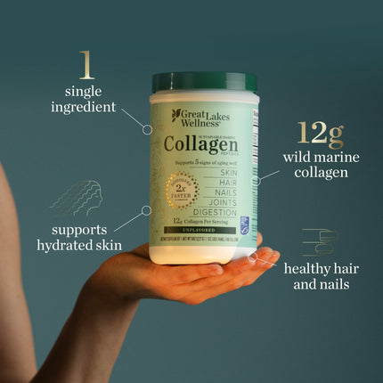 Great Lakes Wellness Marine Collagen Peptides Powder – Unflavored, 16 oz (Wild-Caught, MSC Certified)