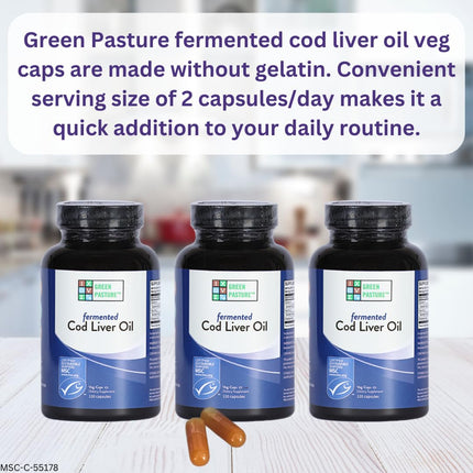 Green Pasture Fermented Cod Liver Oil - Non-Gelatin, 120 Capsules