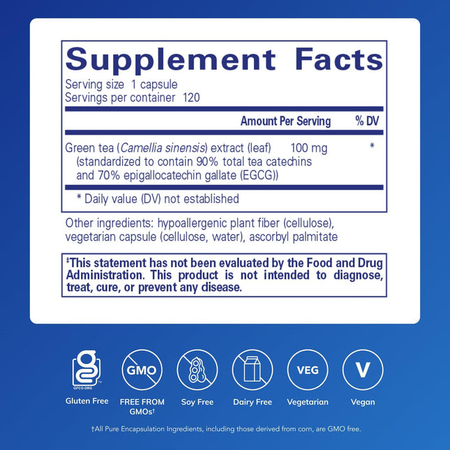 Pure Encapsulations Green Tea Extract (Decaf) | Hypoallergenic Antioxidant Support for All Cells | 120 Capsules