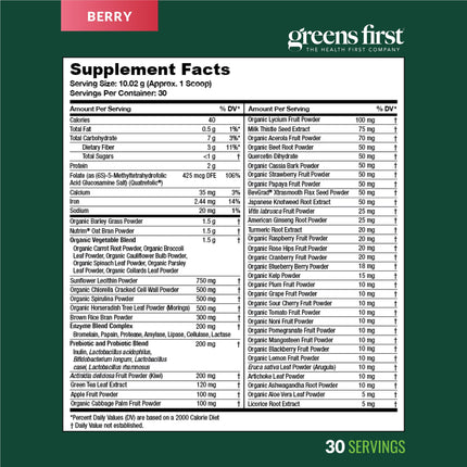 Greens First Original Greens Powder - 49 Superfoods, Berry, 30 Servings