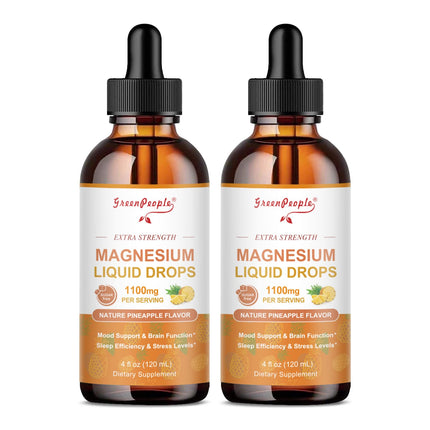 GREENPEOPLE 17-in-1 Magnesium Drops – Pineapple Flavor, 2 Pack, 4 oz