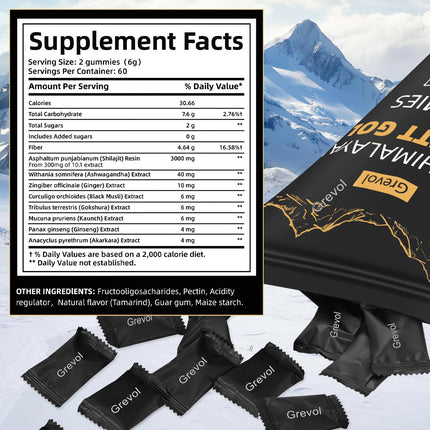 Grevol Himalayan Shilajit Gummies with Ashwagandha & Fulvic Acid – 120 Gummies