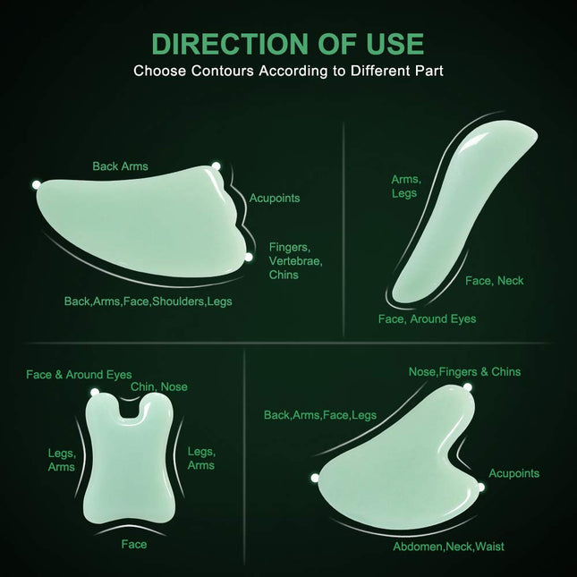 airogym Guasha Massage Tool – Natural Stone Gua Sha Board 4-Piece Set for Spa, Acupuncture & Lymphatic Drainage
