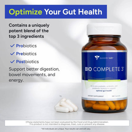 Gundry MD Bio Complete 3 — 3-in-1 Prebiotic, Probiotic, Postbiotic for Gut Health (90-Day Supply)