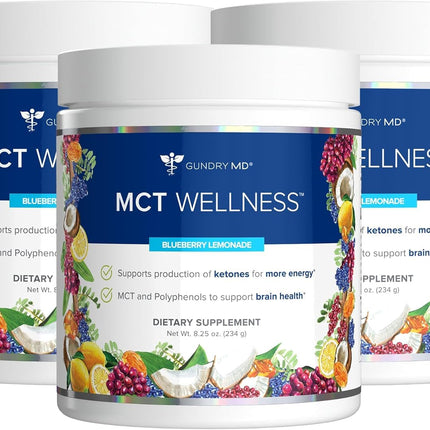 Gundry MD MCT Wellness Powder – Energy, Ketone Support & Brain Health | Keto Friendly, Sugar Free (90 Day Supply) – Blueberry Lemonade