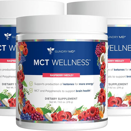 Gundry MD MCT Wellness Powder Raspberry Medley – Energy, Ketone Support, Sugar Free (90 Day Supply)