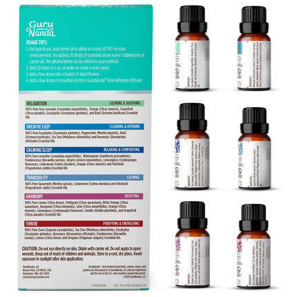 GuruNanda Essential Oil Blends (Set of 6) – 6-Pack Aromatherapy Oils for Diffusers
