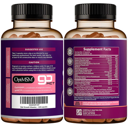 Rainbow Nutrients Hair Growth Vitamins for Women – 2 Pack with Biotin 10,000 mcg, Collagen, OptiMSM, Saw Palmetto