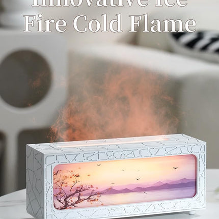 HapIntlNex Essential Oil Diffuser Ultrasonic Fireplace Flame | Auto Shut-Off | 7-Color LED