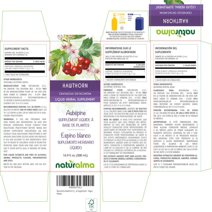 Naturalma Hawthorn Leaf & Flower Tincture - Alcohol-Free, 16.9 oz Drops (Vegan)