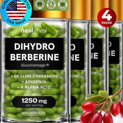 HealMeal Dihydroberberine Supplement - Enhanced Absorption with Cinnamon & R Alpha Lipoic Acid - 480 Caps (4 Packs)