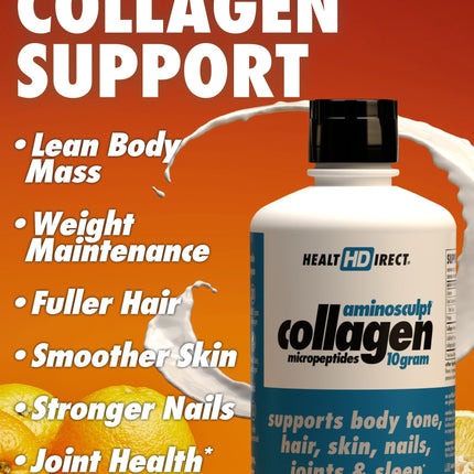 HEALTH DIRECT – AminoSculpt Liquid Collagen Micropeptides – 28 FL Oz – 28 Servings – 10 Grams of Premium Medical-Grade Liquid Collagen for Women – Orange Cream