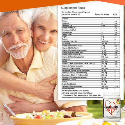 Health Guardian Cardio for Life L-Arginine Powder 16oz – Natural Nitric Oxide & Energy – Peach
