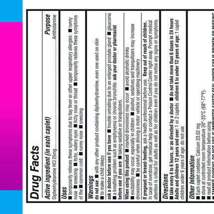 HEALTH LFE Allergy Relief Caplets 25 mg Diphenhydramine HCl – Pack of 2 (2000 Count) for Children & Adults