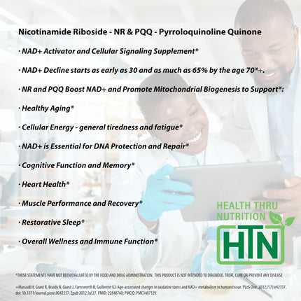 NAD+ Activator NR + PQQ - 300mg NR, 20mg PQQ | Pack of 60 | Non-GMO