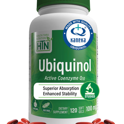 Health Thru Nutrition Ubiquinol 100mg - Kaneka QH, 120 Softgels, 3rd-Party Tested, Enhanced Bioavailability, Non-GMO