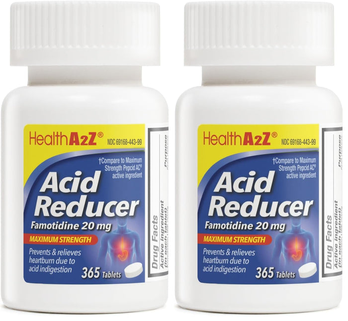 HealthA2Z Acid Reducer 20mg Famotidine – Maximum Strength Heartburn Relief (365 Tablets x 2)