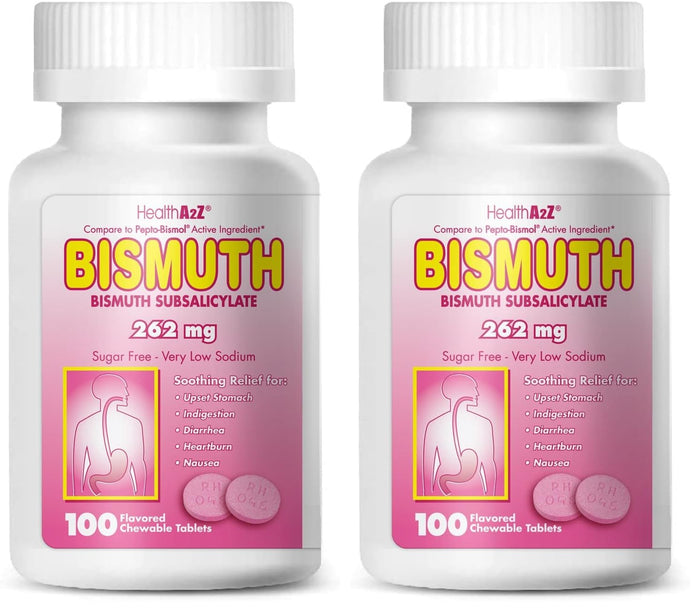 HealthA2Z Bismuth Subsalicylate 262mg – Multi-Symptom Digestive Relief, Pack of 2 (100 Count)