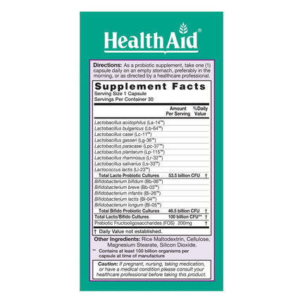 HealthAid UltraProbio 100 Billion Probiotic – 30 Count, Once Daily, Acid & Bile Resistant, Non-GMO