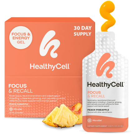 HealthyCell Focus & Recall | Daily Liquid Brain Supplement for Focus & Memory (30 Gel Packs)