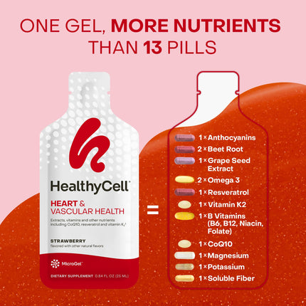 HealthyCell Heart & Vascular Health Daily Liquid Supplement – Beet Root, CoQ10, Resveratrol, Omega-3, Vitamin K2 | 30 Gel Packs