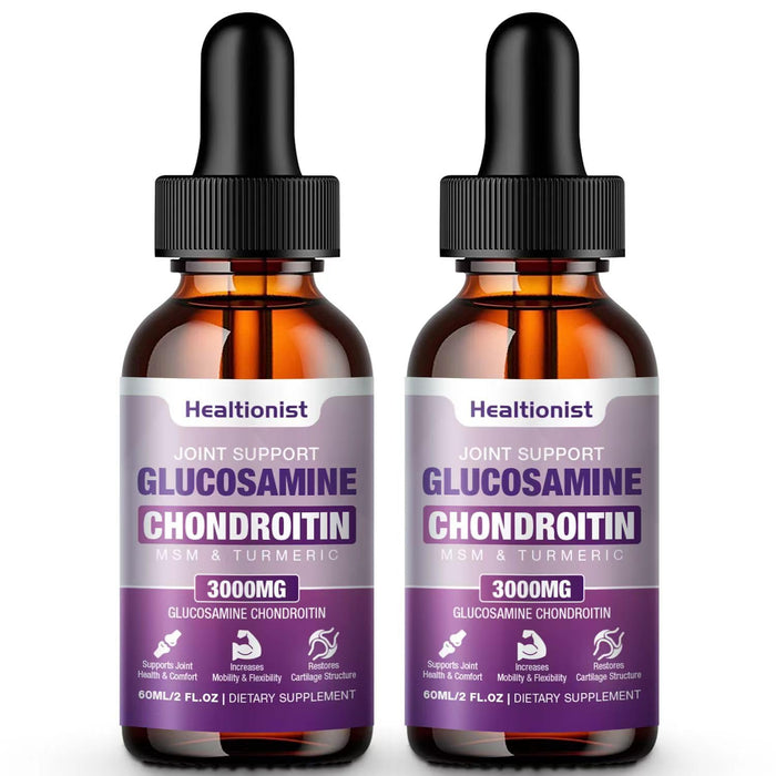 Healtionist 2 Pack Glucosamine Chondroitin MSM Liquid Drops - Extra Strength Joint Support (4 oz)