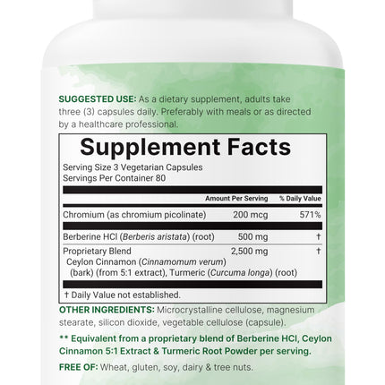 Berberine with Cinnamon, Chromium & Turmeric – 3,000mg (240 Veggie Caps)