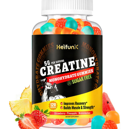 heifunk Creatine Monohydrate Gummies Sugar Free – 5000mg Per Serving, 120 Count, Vegan Pre-Workout
