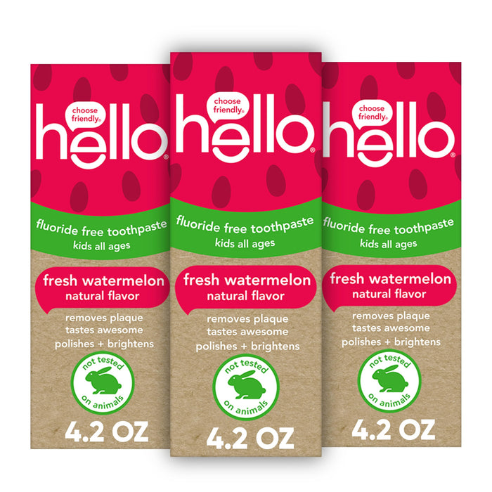 Hello Fresh Watermelon Fluoride Free Kids Toothpaste – 3 Pack, 4.2 oz Tubes
