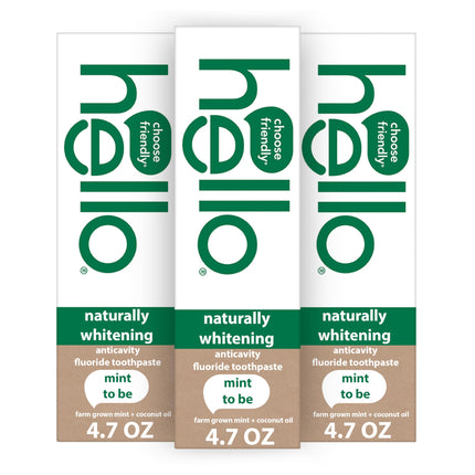 hello Naturally Whitening Fluoride Toothpaste — Mint, 3 Pack (4.7 oz tubes)