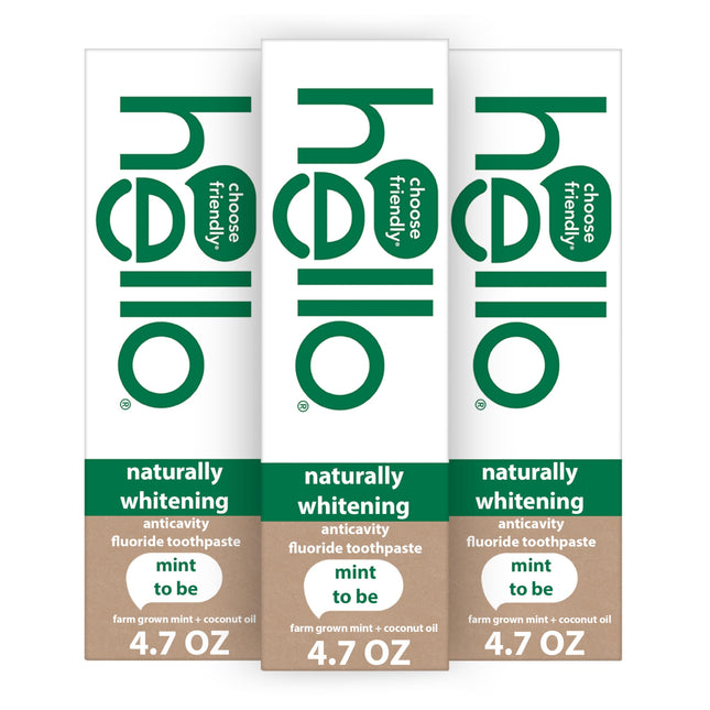 hello Naturally Whitening Fluoride Toothpaste — Mint, 3 Pack (4.7 oz tubes)