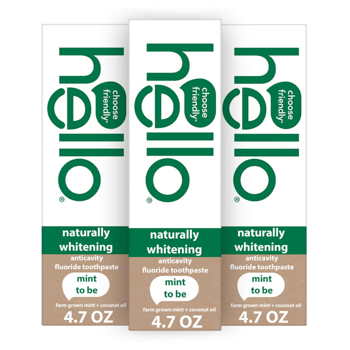 hello Naturally Whitening Fluoride Toothpaste — Mint, 3 Pack (4.7 oz tubes)