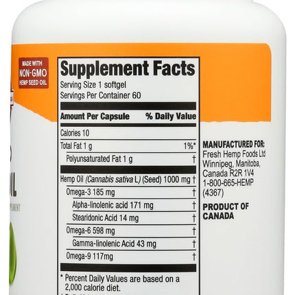 Hemp Seed Oil 1000mg, 60 Softgels – Pack of 4 | Omega-3 & 6