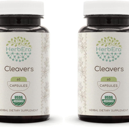 HerbEra Cleavers USDA Organic 60 Capsules | Pack of 2 | Natural Herbal Supplement