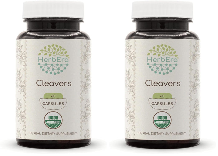 HerbEra Cleavers USDA Organic 60 Capsules | Pack of 2 | Natural Herbal Supplement