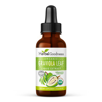 Herbal Goodness Organic Soursop Graviola Leaf Extract 1oz – 15X Concentrated Tincture | USDA Organic & Kosher