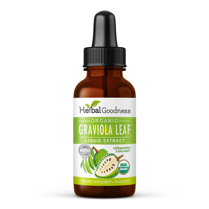 Herbal Goodness Organic Soursop Graviola Leaf Extract 1oz – 15X Concentrated Tincture | USDA Organic & Kosher